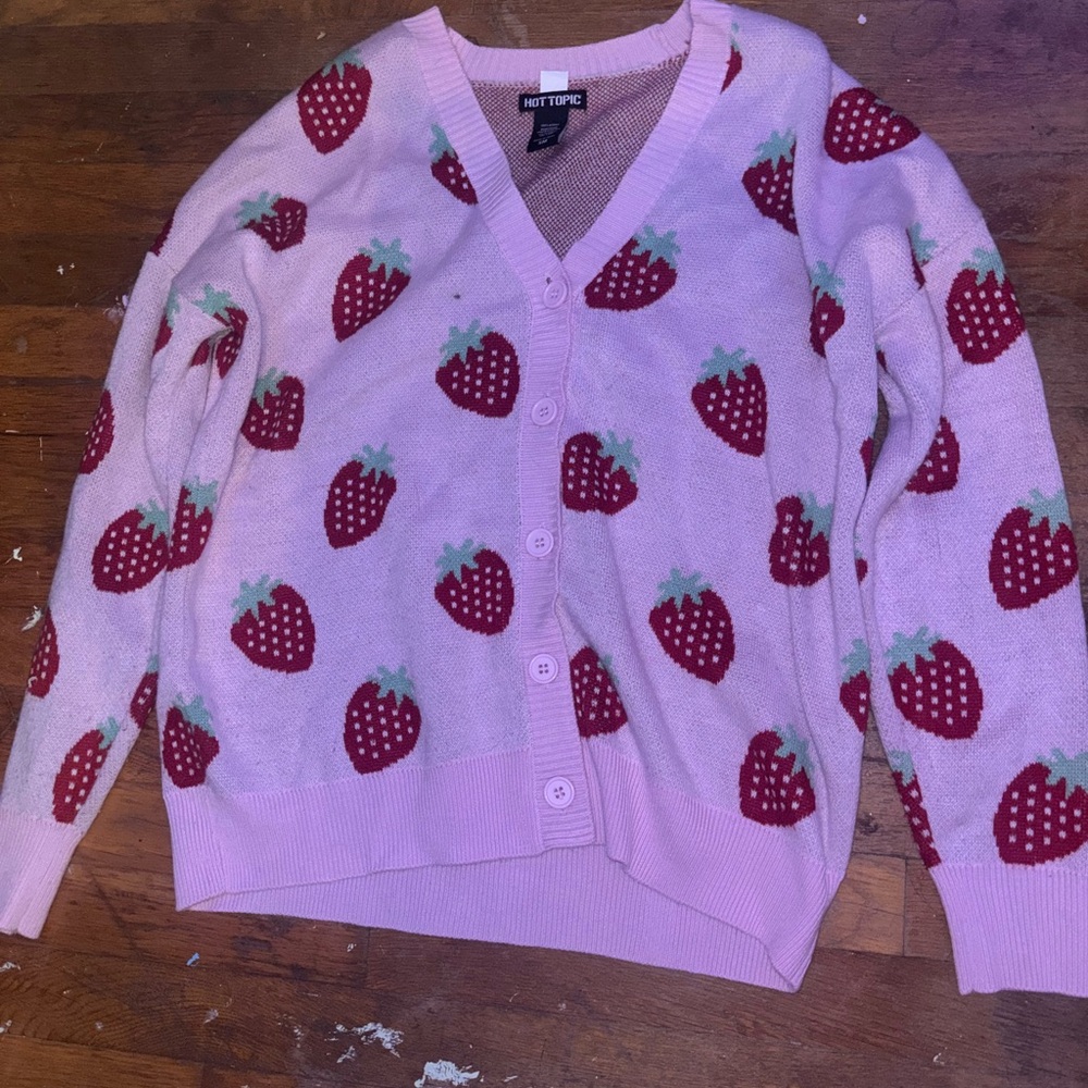 Hot Topic Pink Strawberry Cardigan
